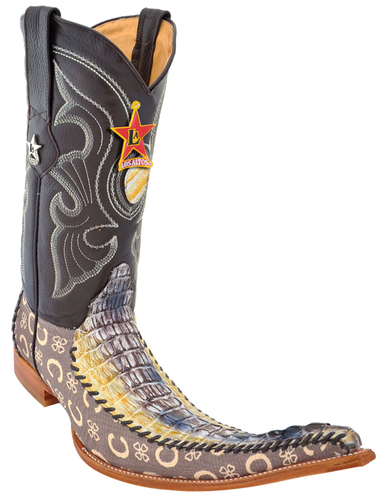 Los Altos Natural Genuine Crocodile 9X Pointed Toe Cowboy Boots 97T0149